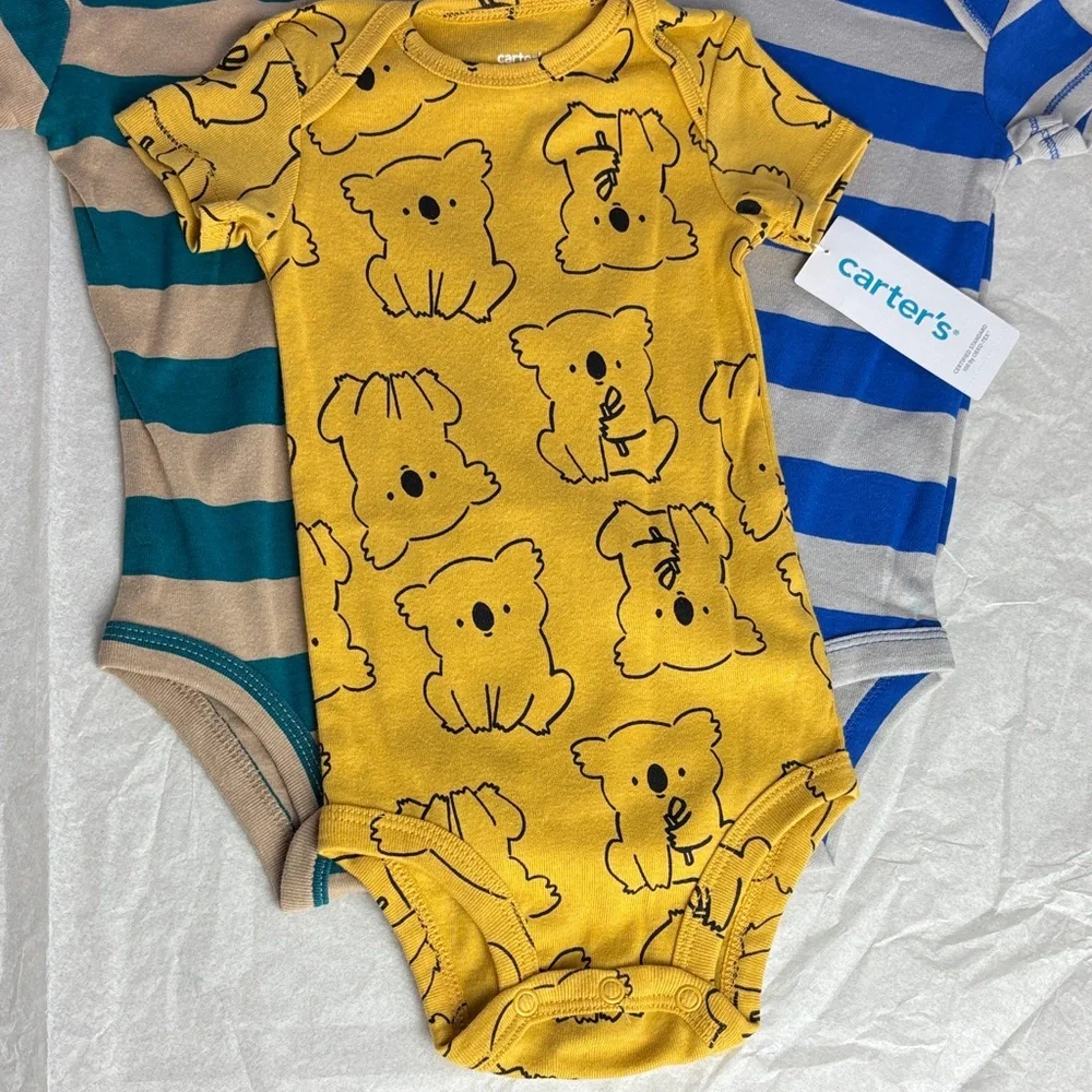 NWT 5 Piece Carter's Bodysuits Onesies Set - Teal, Blue, Mustard Koala Cow Pig